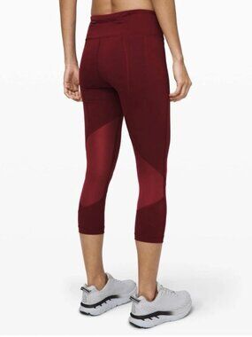 Lululemon Pace Rival Crop High-Waisted Leggings in Burgundy Garnet Red - Size 6